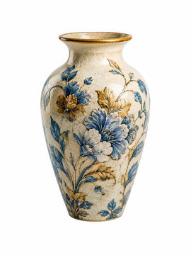 Vaso decorativo in ceramica con motivo floreale isolato. Generative AI