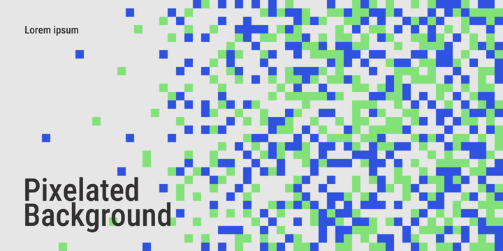 Abstract modern geometric horizontal multi-colored pixel pattern with transition, geometric background of squares and rectangles; blue, green and gray colors, simple vector illustration in flat style