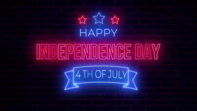 Happy Independence Day Neon Sign Animation 4th of July Celebration Background