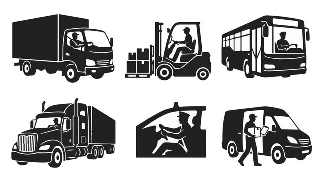 Silhouette of multiple drivers raising hands in car during motion black and white illustration
