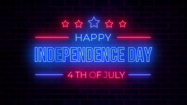 Happy Independence Day Neon Sign Animation 4th of July USA Celebration Background