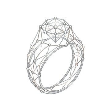 Geometric wireframe ring with interconnected nodes