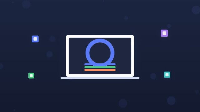Flat design laptop database interface with data flowing