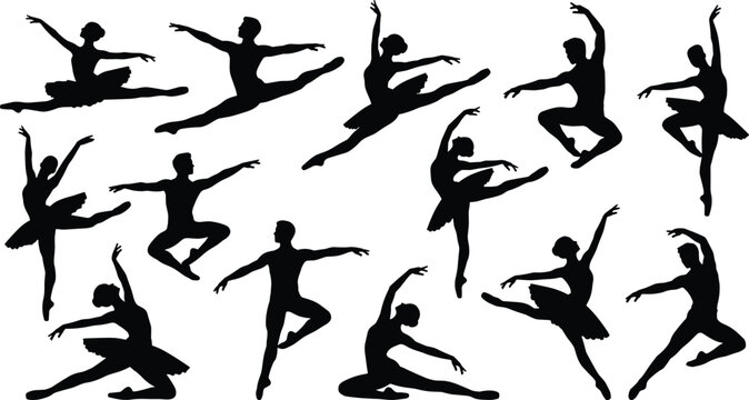 Ballet Dancer Silhouette Collection with Elegant Classical Dance Poses and Graceful Performance Movements