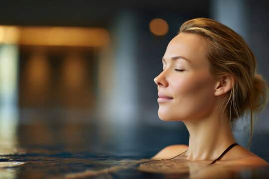 Woman spa pool relaxation water portrait profile calm serene wellness