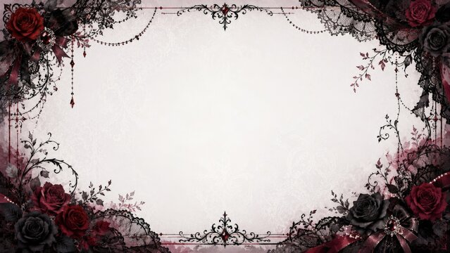 ゴシック風の黒と赤の薔薇フレーム