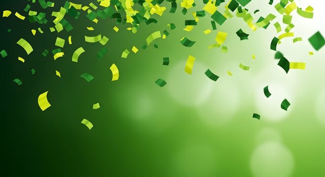 Vibrant green and yellow confetti falling on gradient background for celebratory and festive occasions