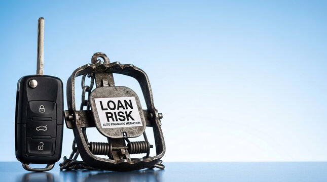 Car key loan risk debt finance credit auto loan security trap chain concept