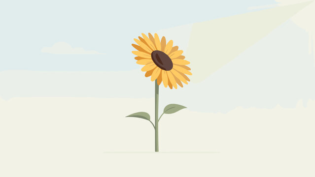 Minimalist illustration of single sunflower turning toward sunbeam &ndash; Perfect for wellness branding, optimism concepts, or growth-themed designs.