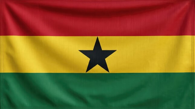 The flag of Ghana, featuring horizontal stripes of red, yellow, and green, with a black star in the center