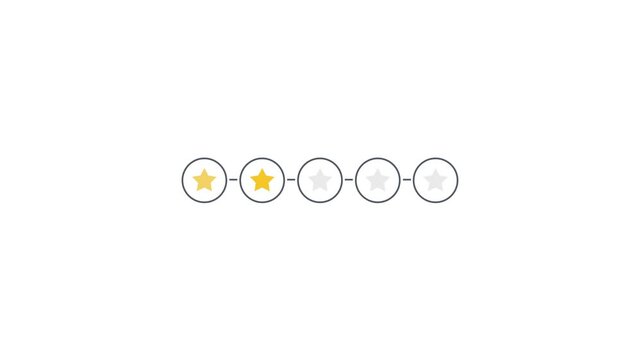 A vector graphic illustration of five stars connected in a row on a white background animation 4k stock video