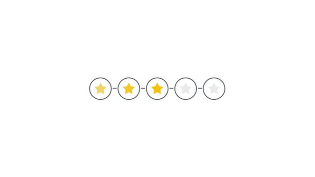 A rating system with one star highlighted out of five circles connected in a row animation 4k stock video