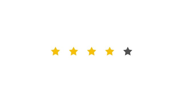 A row of five stars in different shades of gray and yellow on a white background animation 4k stock video