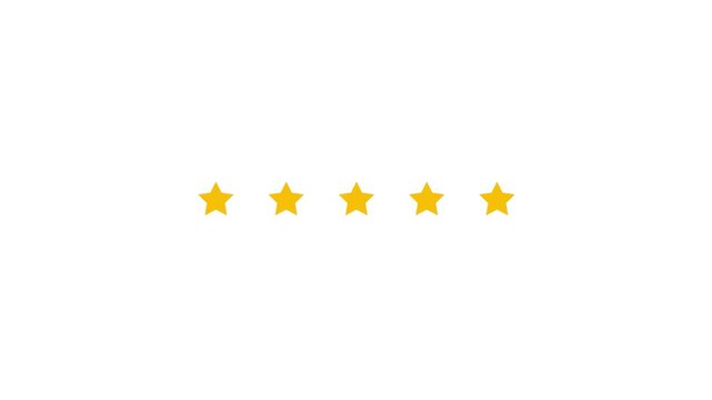 Rating symbol with one grey and four gold stars on white background animation 4k stock video