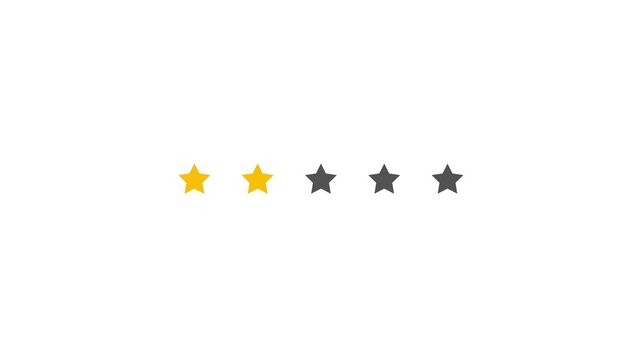 Rating symbol with one gold star and four gray stars on white background animation 4k stock video