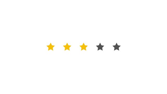 Rating system with five stars in different shades of gray and gold animation 4k stock video