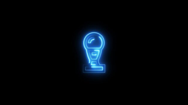 Glowing neon line trophy icon isolated on black background 4k video motion graphic animation