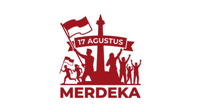 Indonesian Independence Day silhouette with flag and national monument.