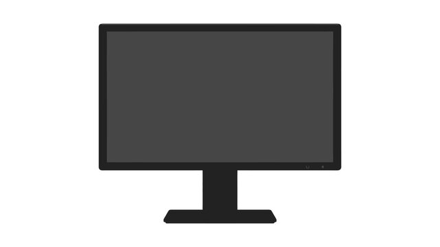 Flat design illustration of a black computer monitor screen isolated on a white background