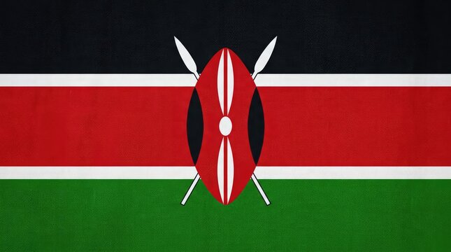 Kenyan flag with shield and spears