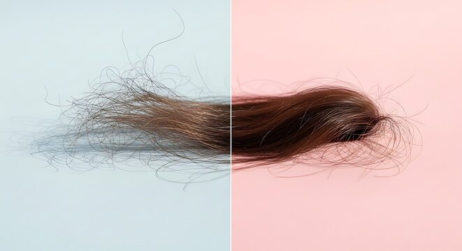 Hair strand on colored background split.