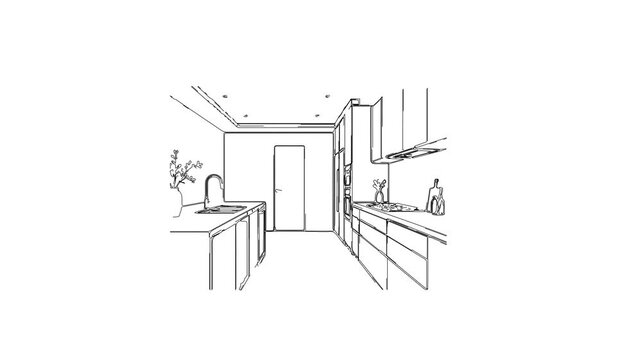 Kitchen interior design sketch reveal animation