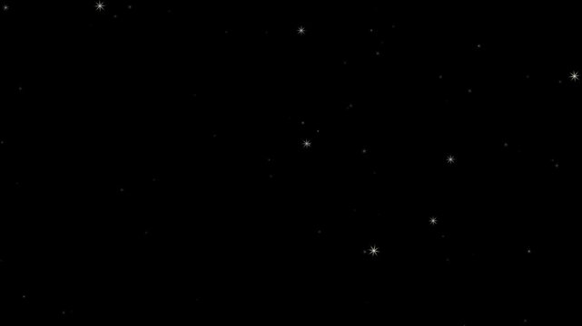 Twinkling stars animation on black background. Sparkling night sky gold and white glowing star particles.