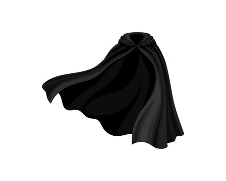 Dracula and Halloween black cloak, cape and mantle clothes. Cartoon vector long apparel waving in wind, perfect for creating spooky Halloween visuals, fantasy games, or medieval fashion