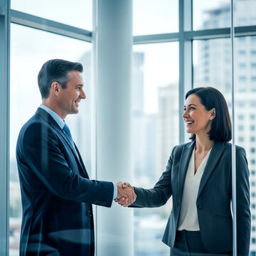 Businessmen Shaking Hands in Modern Office