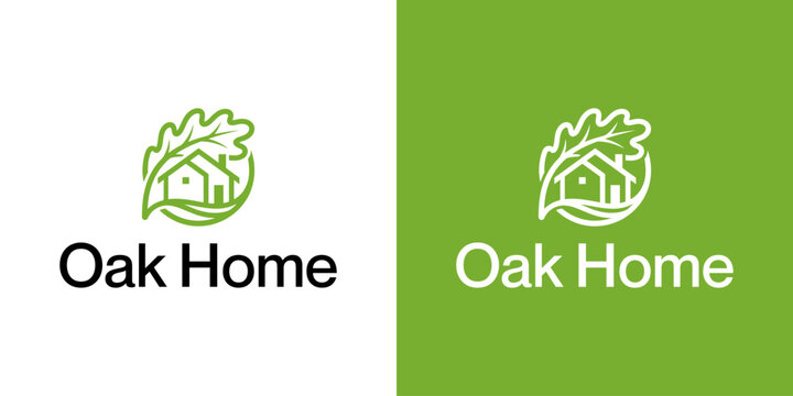 Oak Home Nature-Inspired Real Estate Logo Design with Oak Leaf and House Emblem &ndash; Modern Eco-Friendly Property Brand Identity, Sustainable Housing Development, Green Architecture Concept, Residential 
