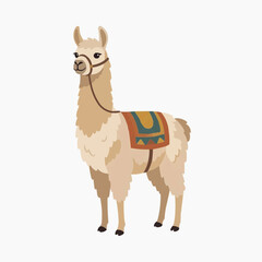 Obraz premium Illustration of a Llama: A charming illustration of a llama wearing a decorative saddle and bridle, standing with a gentle expression.