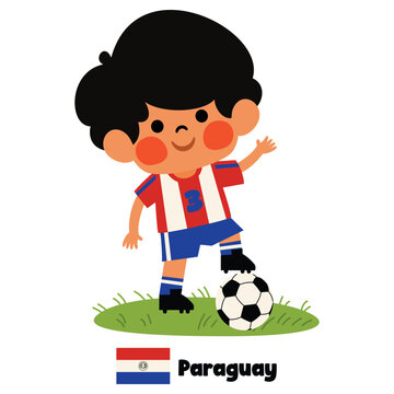 Cartoon Paraguayan Kid Playing Football