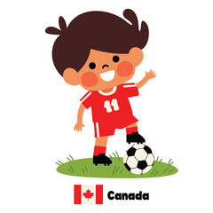 Naklejka premium Cartoon Canadian Kid Playing Football