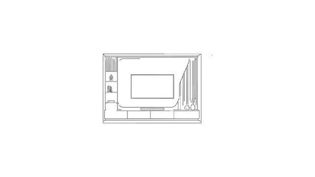 Computer workstation line drawing animation forming on white background