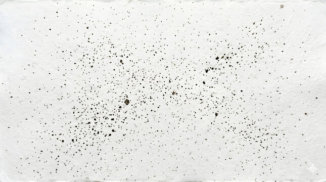 Black ink splatters on white paper background texture
