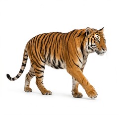 Obraz premium Wild Bengal Tiger Striding on White Background