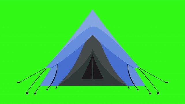 Blue tent camping icon for outdoor gear. Triangular shape, simple cartoon design. Suitable for camping websites, outdoor equipment stores, adventure blogs.