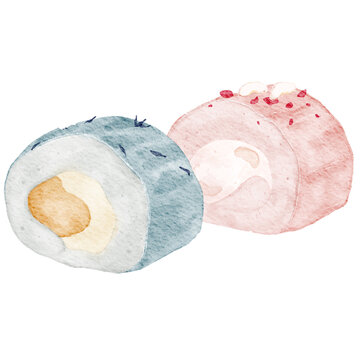 Handdrawn Swiss Rolls Cakes Realistic Watercolor Illustration | Bakery Cafe Food Snack Dessert Menu Element Clipart PNG