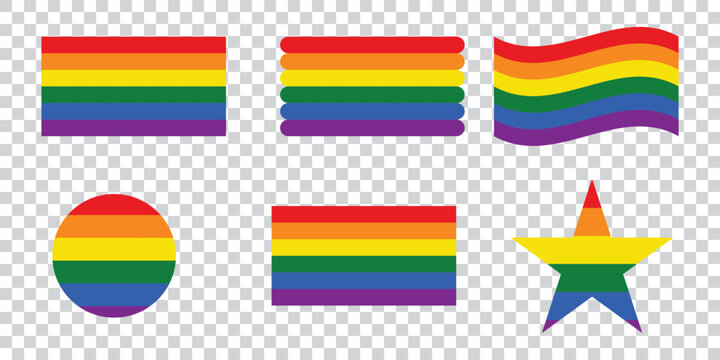 Rainbow flags and shapes on transparent background colorful vector illustration
