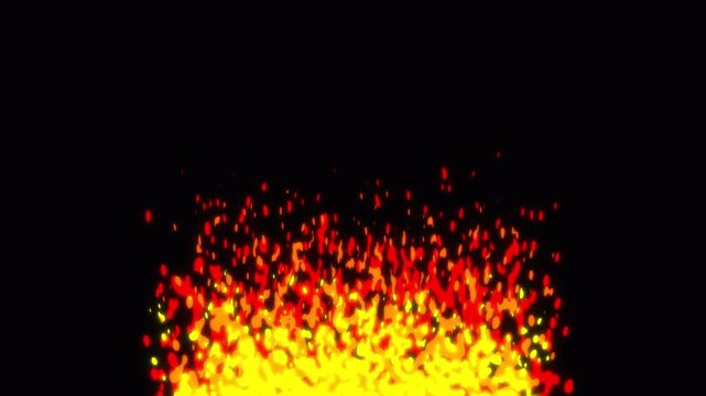 Seamless loop of animated 2D fire with glowing flames and sparks on alpha channel. 