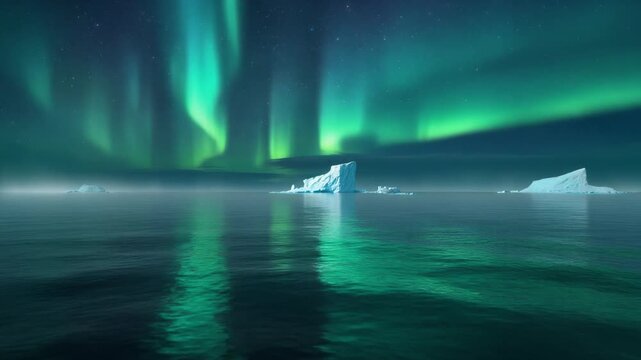 Night Sky with Clouds Reflected on Calm Water Under the Aurora Borealis