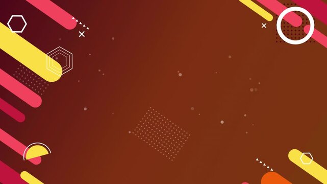 Vibrant and clean abstract retro pop shapes graphic loop. Featuring stylish diagonal pill capsules and decorative geometry icons 