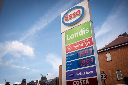 LONDON - FULHAM PALACE ROAD &ndash; Esso petrol station fuel price sign