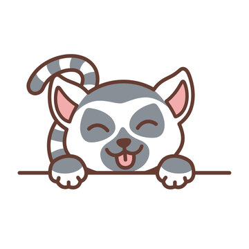 Cute Cartoon Lemur Face Closeup.