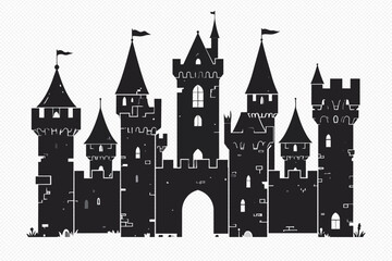 Castle Silhouette Collection With Towers And Flags On Transparent Background © Anik