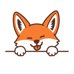 Naklejka premium Smiling cartoon fox face closeup.