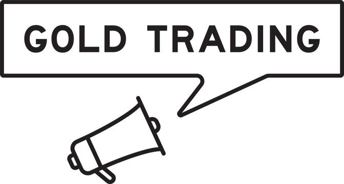 Megaphone icon with speech bubble in word gold trading on white background