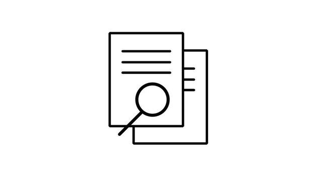 Checking document with a magnifying glass on a white background, in a flat style. Concept of searching for specialists. 4K.