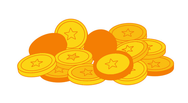 A pile of shiny golden coins with star symbols is stacked high on a surface.
