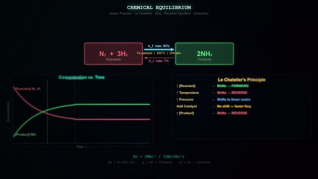 Chemical Equilibrium Animation Showing Le Chatelier Principle and Reversible Reaction Dynamics